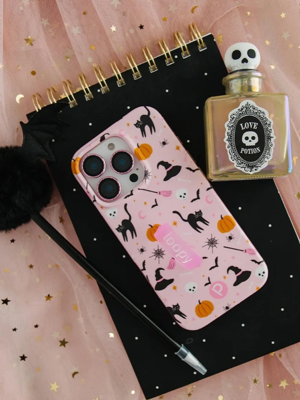 Loopy Case Witchy Wonder Halloween Pink Pumpkins Black Cats iPhone 14 Pro Max